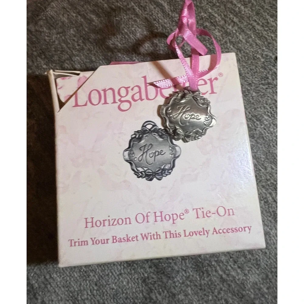 Longaberger Horizon Of Hope Tie-On OS Silver Pink Hope Basket Charm 2001 Vintage